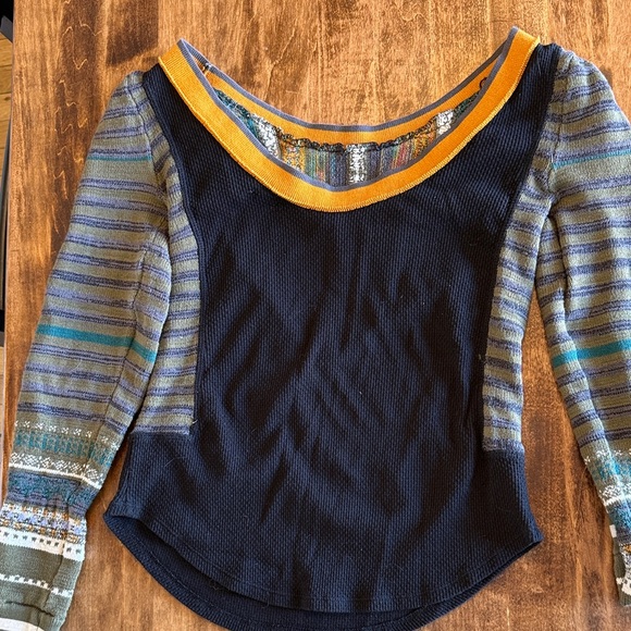 Free People Long Sleeve Top in Black, Olive, Teal and Mustard - Picture 6 of 6
